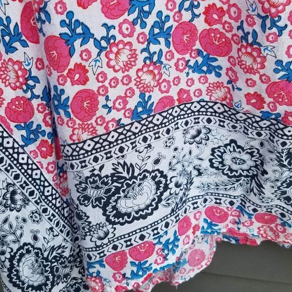 Behind the Seams Red/Blue Boho Bat Wing Peasant Top ck measurements - Picture 8 of 11